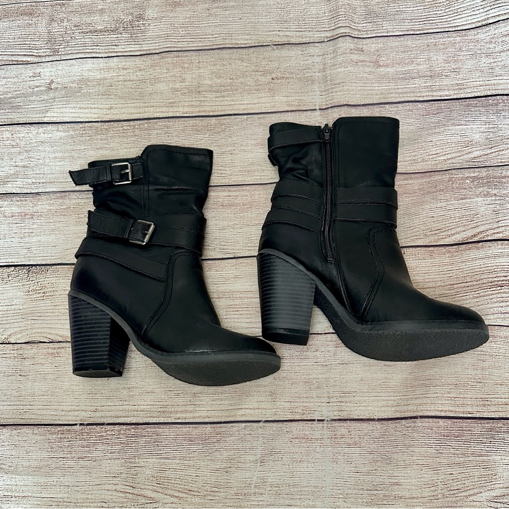 Madden Girl Black Buckle Ankle Block Heel Boots for Women Size 6M